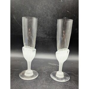 Vintage Pair Daum France Pate De Verre Crystal And CLeat‎ Glass Champagne Flutes
